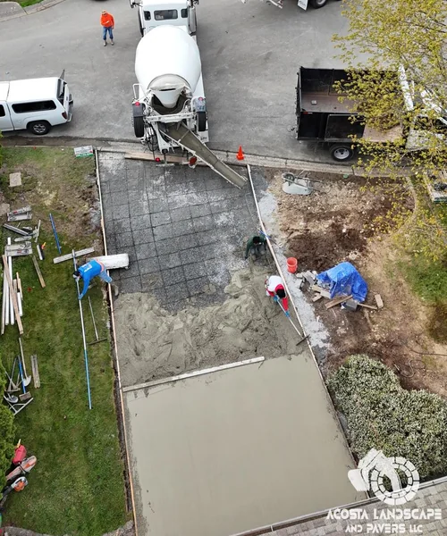 Modern Entry & Driveway Renovation Concrete Drive & Illuminated Paver Walkway in Bothell 